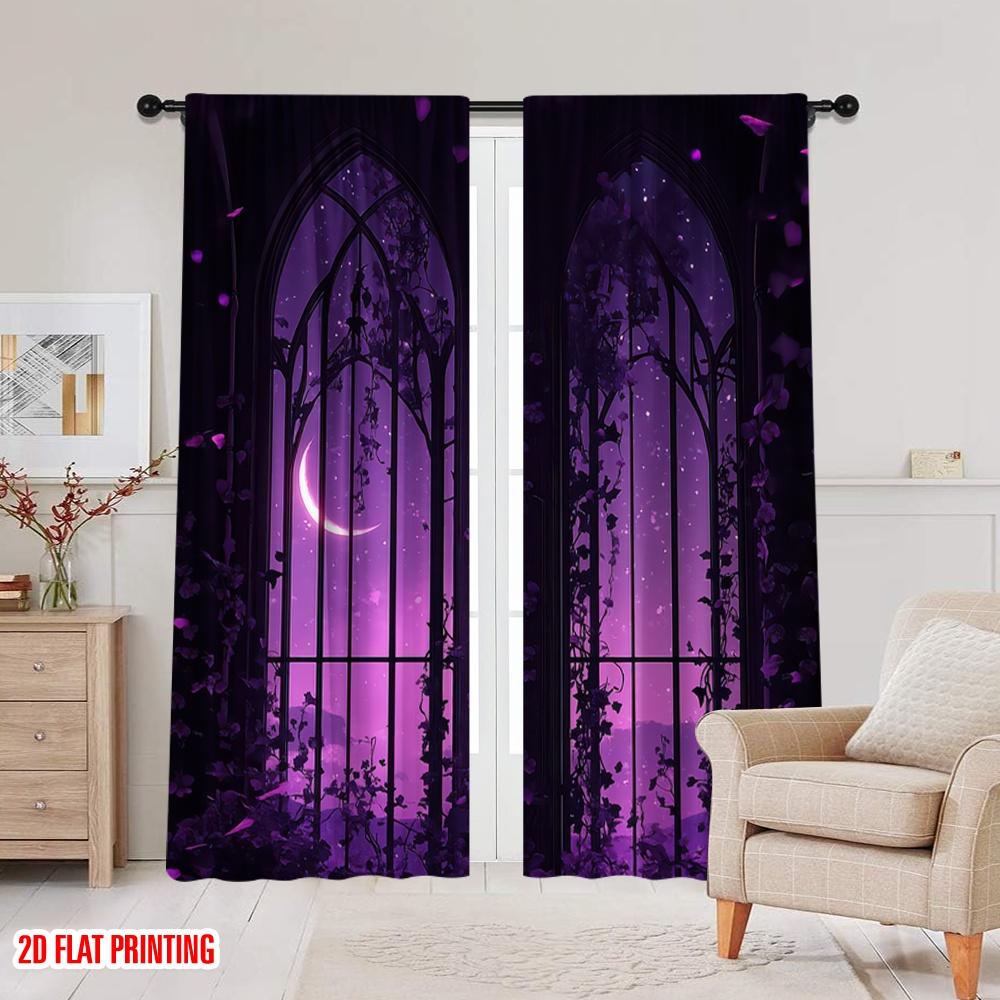 2D flat printing 2pcs Curtains Starry Sky Pattern Durable Polyester  Without Electricity Versatile Applies to Home Daily Decor