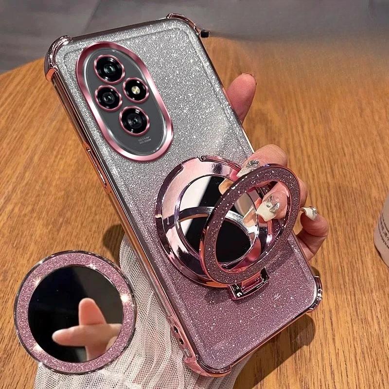 Glitter Shockproof Silicone Case For Huawei Honor 300 Ultra 200 100 90 80 70 60 Pro Mirror Magnetic Holder Stand Soft Cover