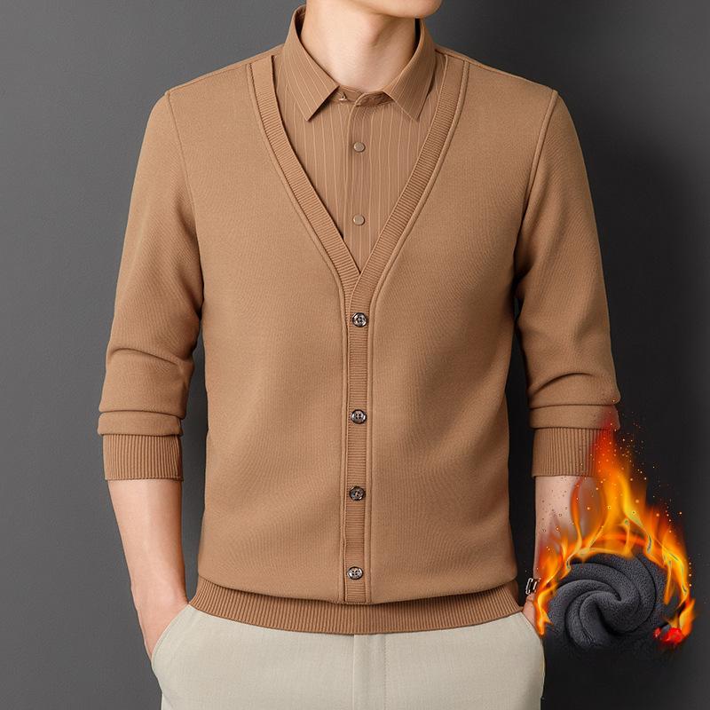 Осенне-зимняя флисовая рубашка мужская поддельная рубашка из двух частей с длинными — фото 6