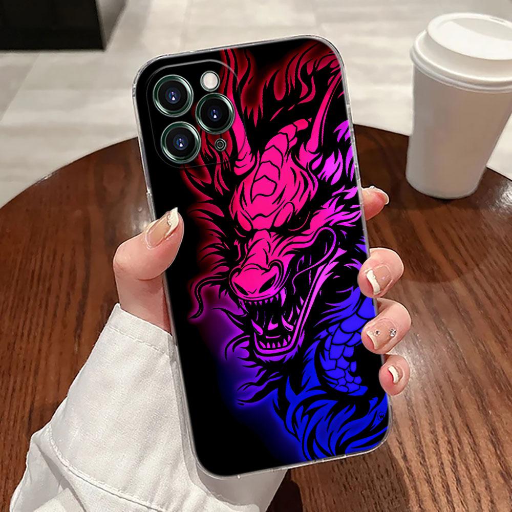 Cute Black White Dragon Transparent Case For Apple iPhone 17 16 15 14 13 12 11 Pro Max 16 Plus 16E 17Air 17Pro Phone Cover Funda