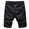 Pantaloni scurți simpli casual pentru bărbați, din denim până la genunchi, culoare uni, slim, cu găuri