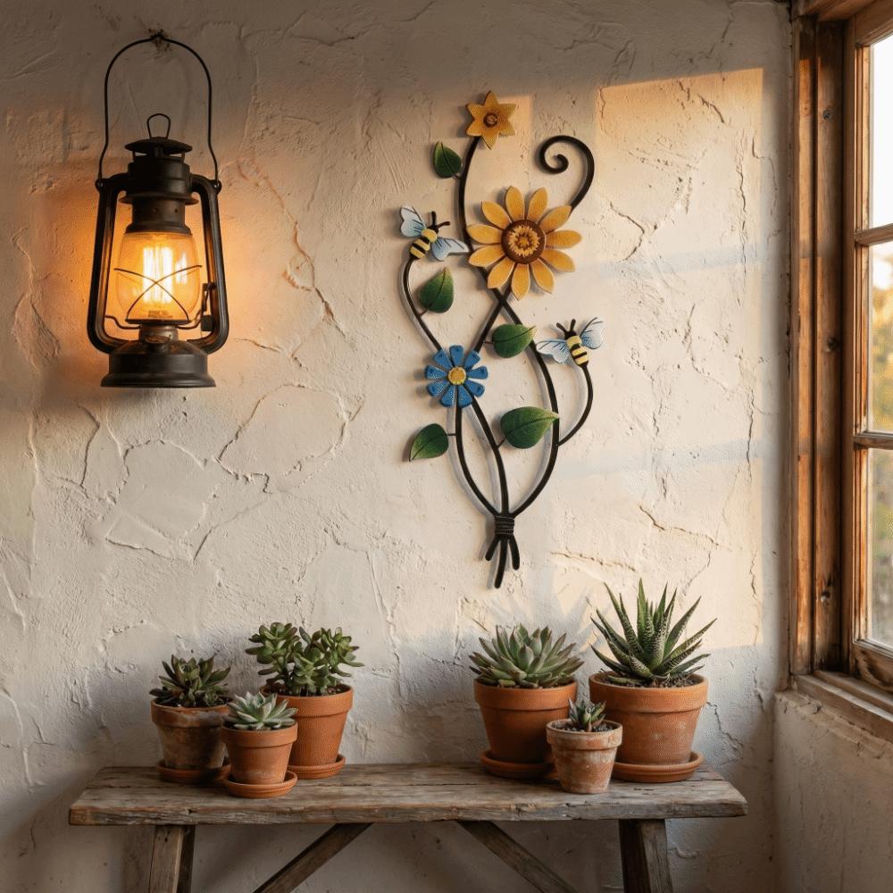 2D Wall Decoration Plate Sweet Flower Garden Decoration Retro Bee Flower Wall Decoration  Home