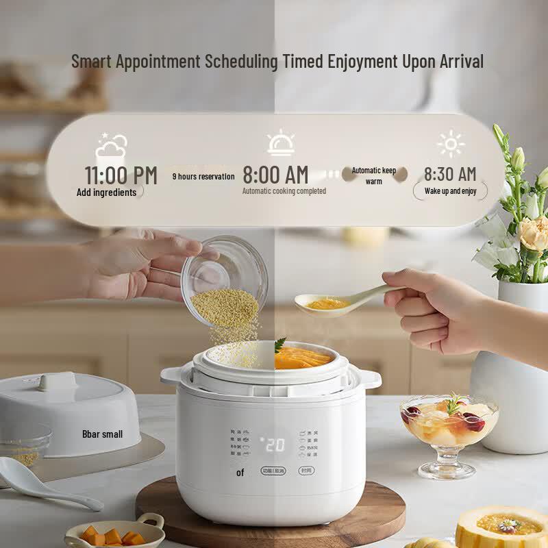 BEAR 0.8L White Ceramic Electric Slow Cooker CN Plug (adapter Included)