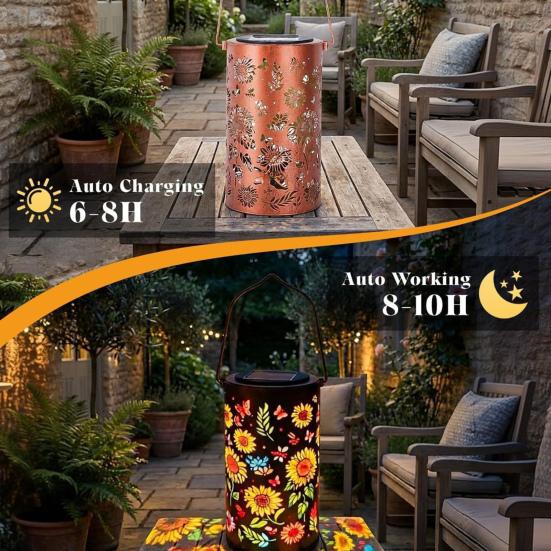 Solar Sunflower Garden Lantern Metal Outdoor Hanging Light Waterproof Energy-Saving Tabletop Light for Patio Pathway Decor