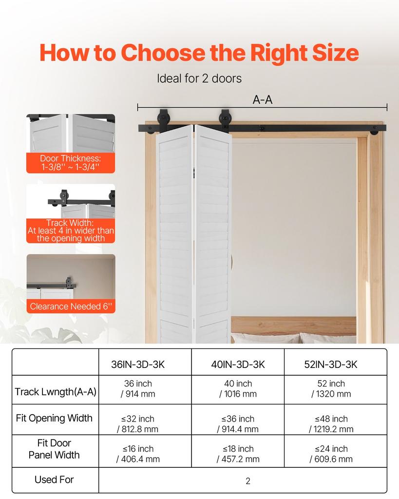 VEVOR Bi-Folding Sliding Barn Door Hardware Track Kit, 52" Top Mount Track Kit, Slide Smoothly & Quietly, Heavy Duty, Easy To Install