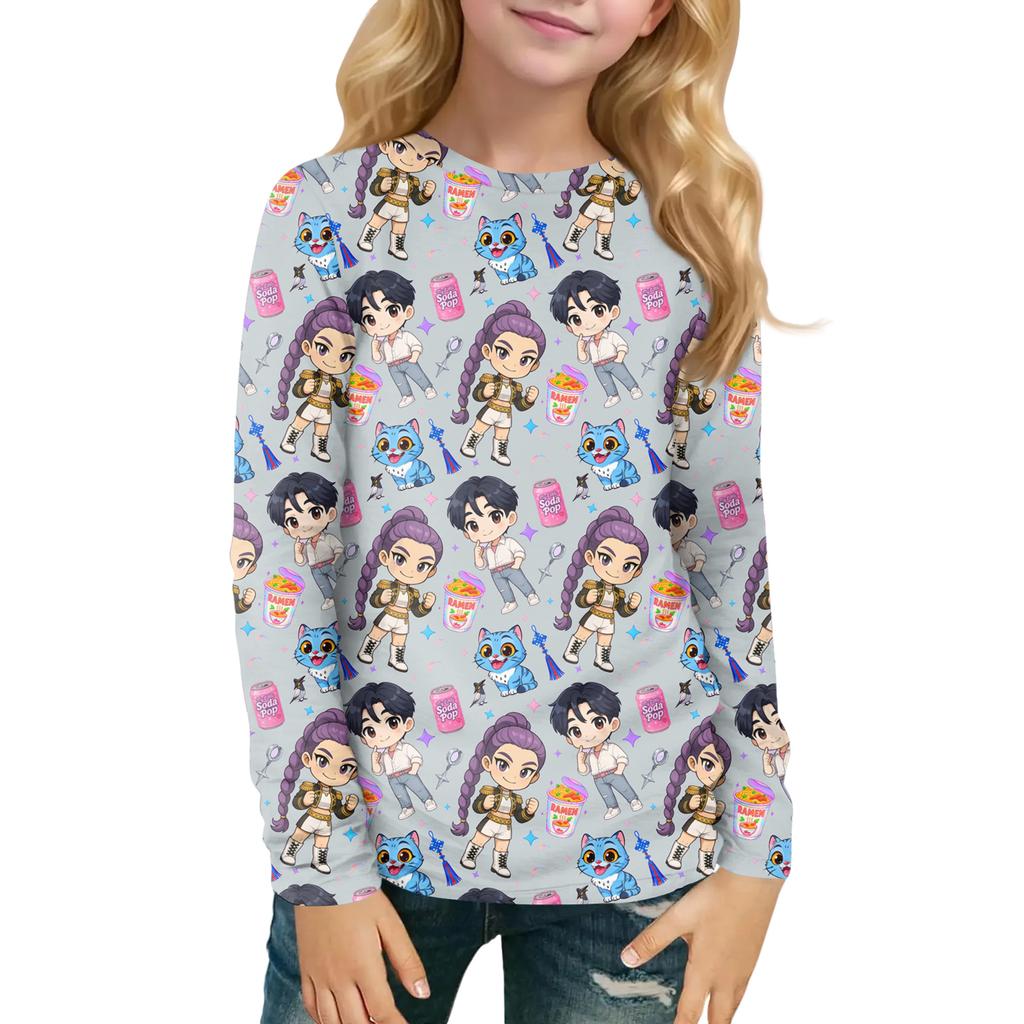 Children's Witch  Printed Long Sleeved Round Neck Top With Floral Print For Daily Casual T-shirt
