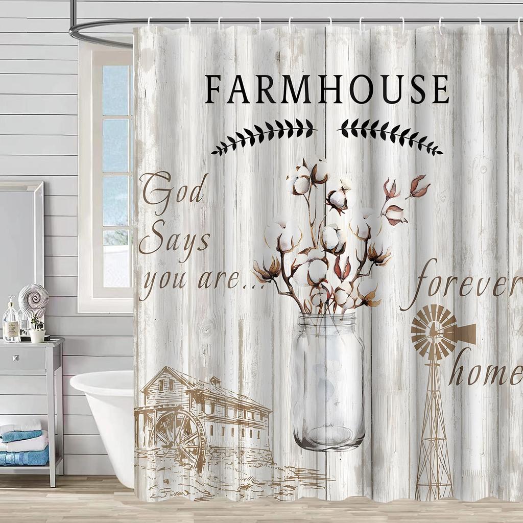 Bathroom Waterproof Curtain Digital Printing Plant Vase Shower Curtain Non-Punching Toilet Partition Curtain Shower Cloth