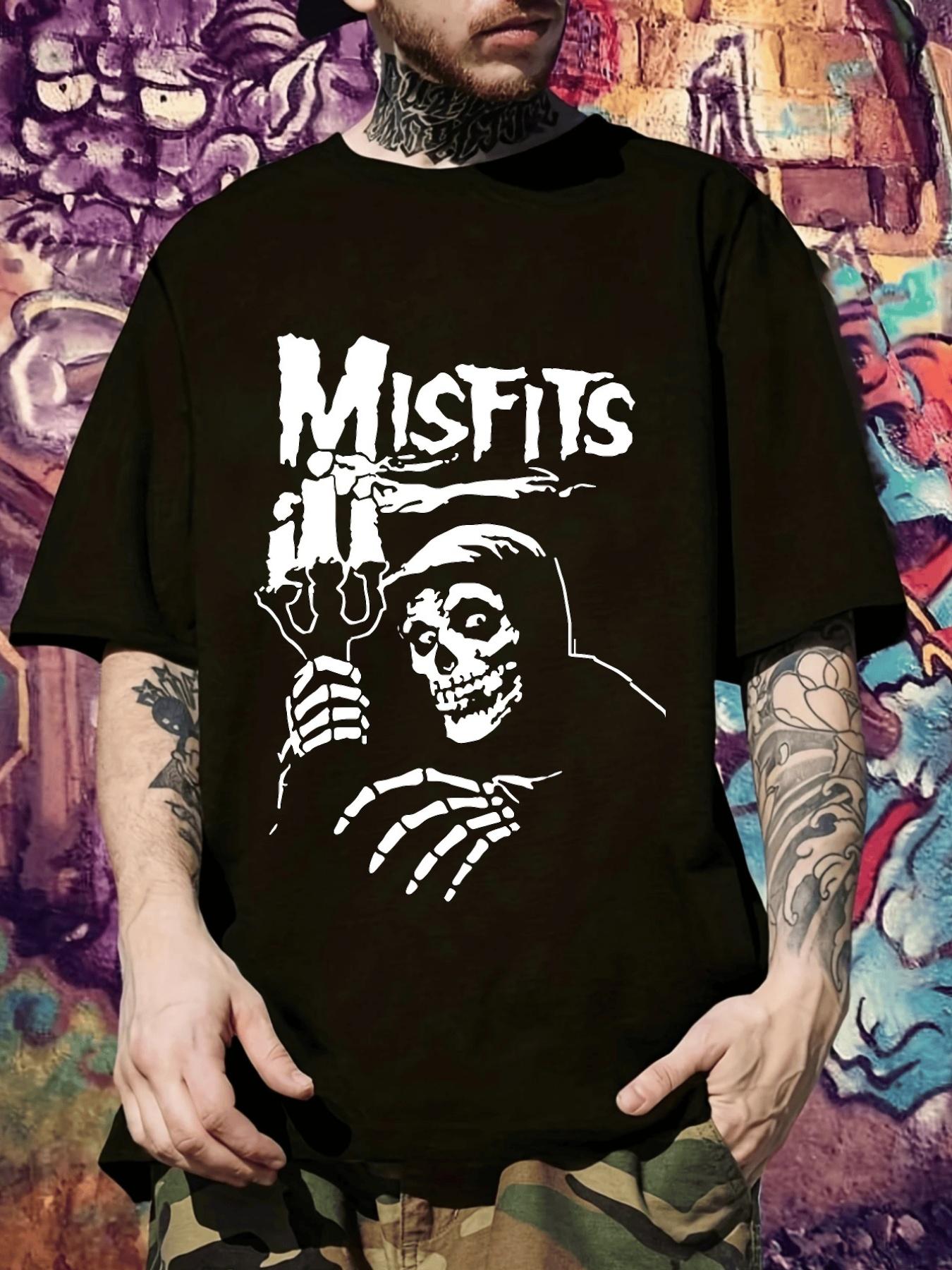 Misfits Graphic T-shirt - Casual Short Sleeve Crew Neck Tee with Skeleton & Guitar Design XXXXL