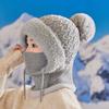 Knitting Hat Women Windproof Insulated Design Winter Hat with Plush Ball Unique Texture 3-in-1 Thickened Hat Face Guard Scarf