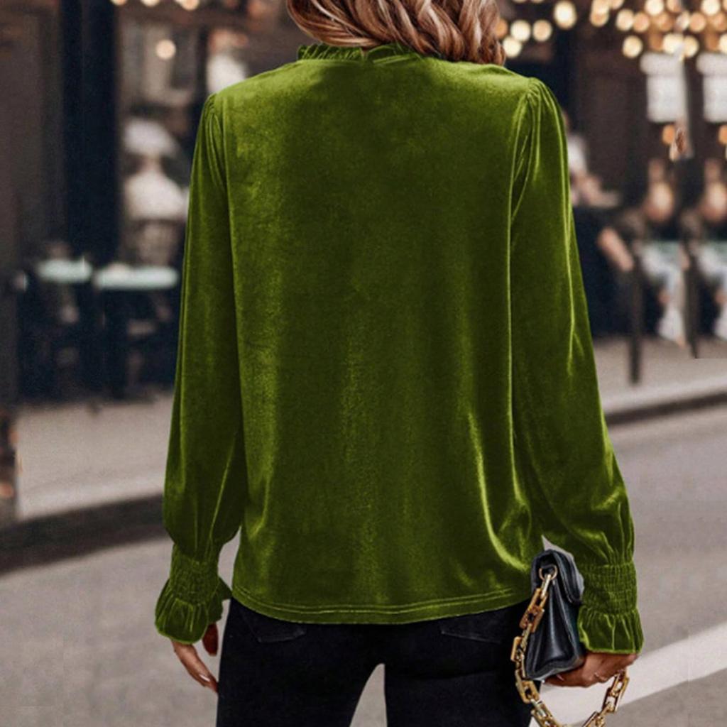 Women's Fashion Casual Round Neck Lanterned Puff Sleeve Long-Sleeved Solid Color Top
