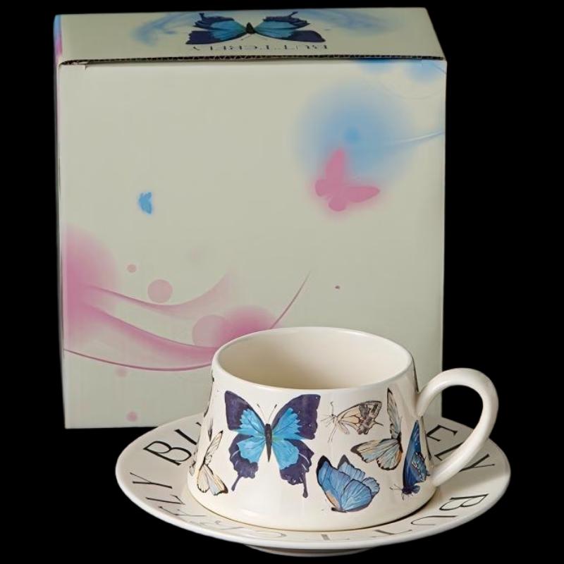 Changqi Butterfly Ceramic Coffee Mug and Saucer Set