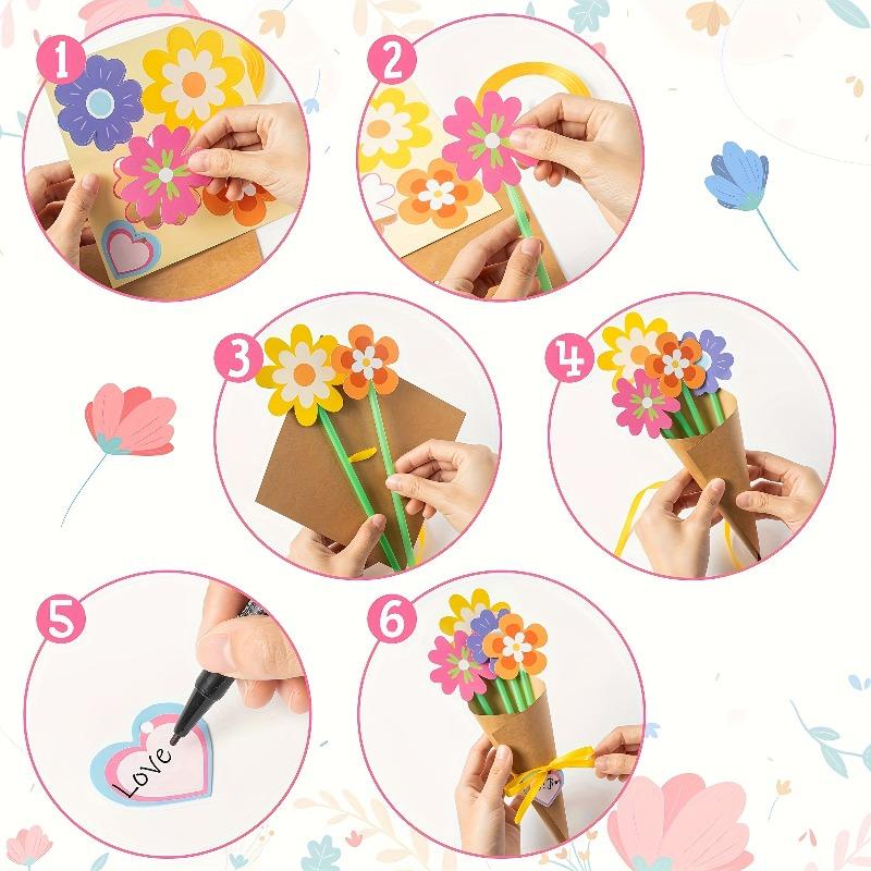 DIY Sunflower Bouquet Kit, Paper Flowers for Mother's Day Teacher Gift, with Cards & Ribbon, No Vase Included