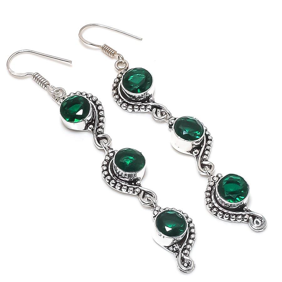 Natural Chrome Diopside Gemstone 925 Sterling Silver Jewelry Earring 3.27" p0E72
