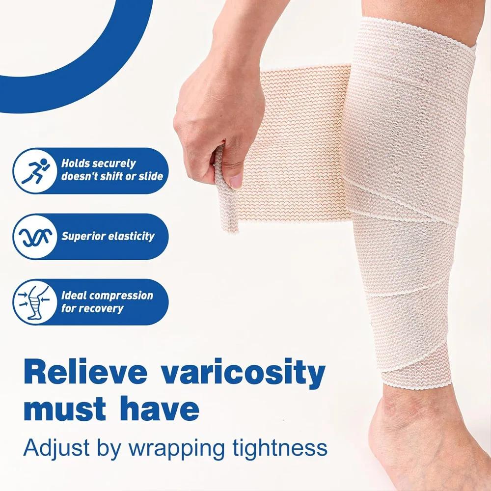 2Rolls Premium Elastic Bandage Wrap,Cotton Latex Free Compression Bandage Wrap With Self-Closure, Support & First Aid For Sports