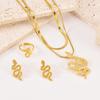 Stainless Steel Snake Jewelry Set: Retro-Style Necklace, Earrings, and Ring.