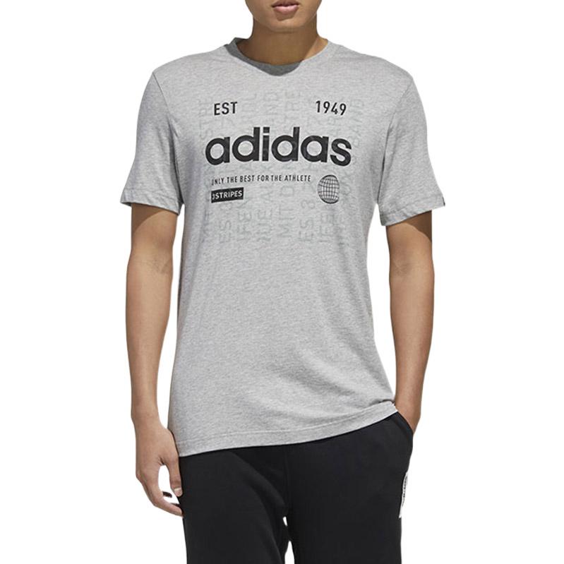 Adidas Alphanumeric Print Casual Sports Round Neck T-Shirt Men Tops Grey FM6283