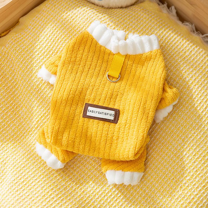 New autumn and winter warm dog four-legged clothing, simple cloth label can pull puppies, kittens, winter fleece, pet clothes