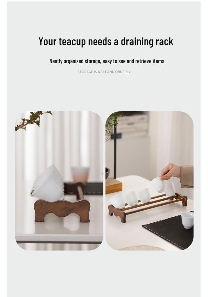 Carbonized Black Walnut Tea Cup Drying & Storage Rack - Kung Fu Tea Set Accessory