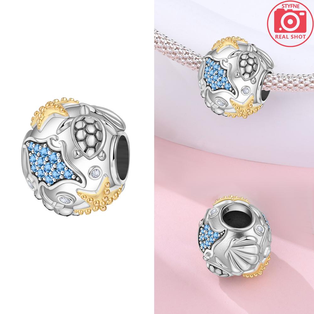 Original Copper Certified Pink Shell Pearl Blue Zircon Petals Beads Fit Women Woman Gift Phone Charms Diy Accessory