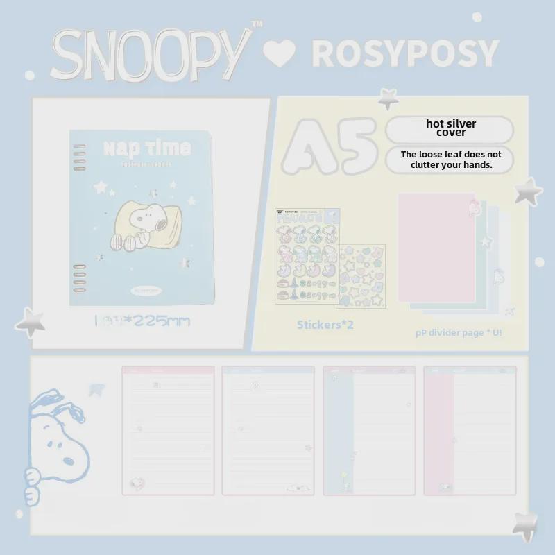 RosyPosy Snoopy Softcover Notebook: Cream Loose-Leaf with Colorful Pages, Stickers, and Horizontal Lines.