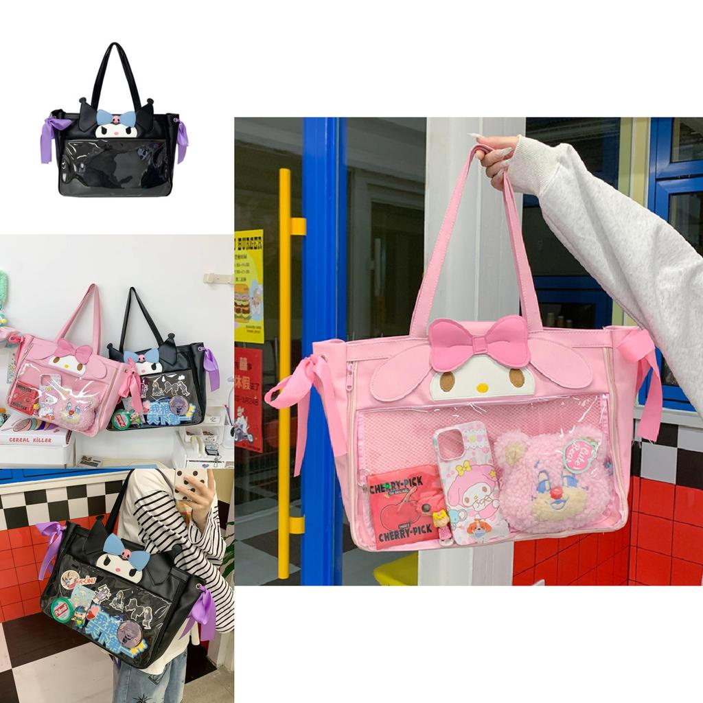 My Melody Design Women Casual Tote Bag With Transparent Compartment For Daily Use