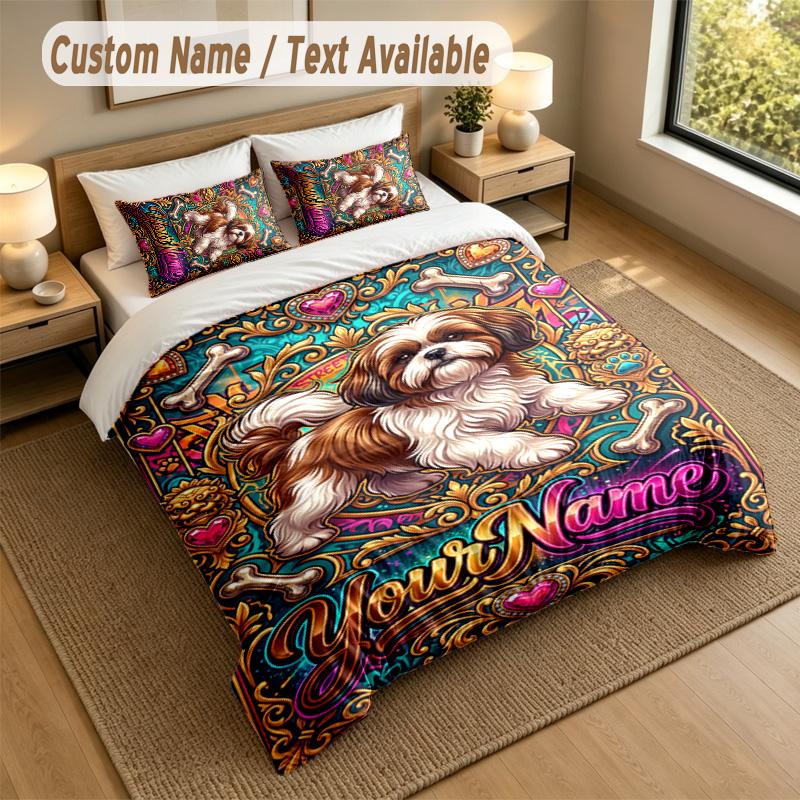 Dog Theme Personalized 3Pcs Bedding Set Custom Text & Name 1 Sheet 2 Pillowcases Household Bedding 1pc