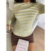 Damen Farbe Passend Gestreift Schlank Geschnitten Langarm Freizeit Basic T-Shirt