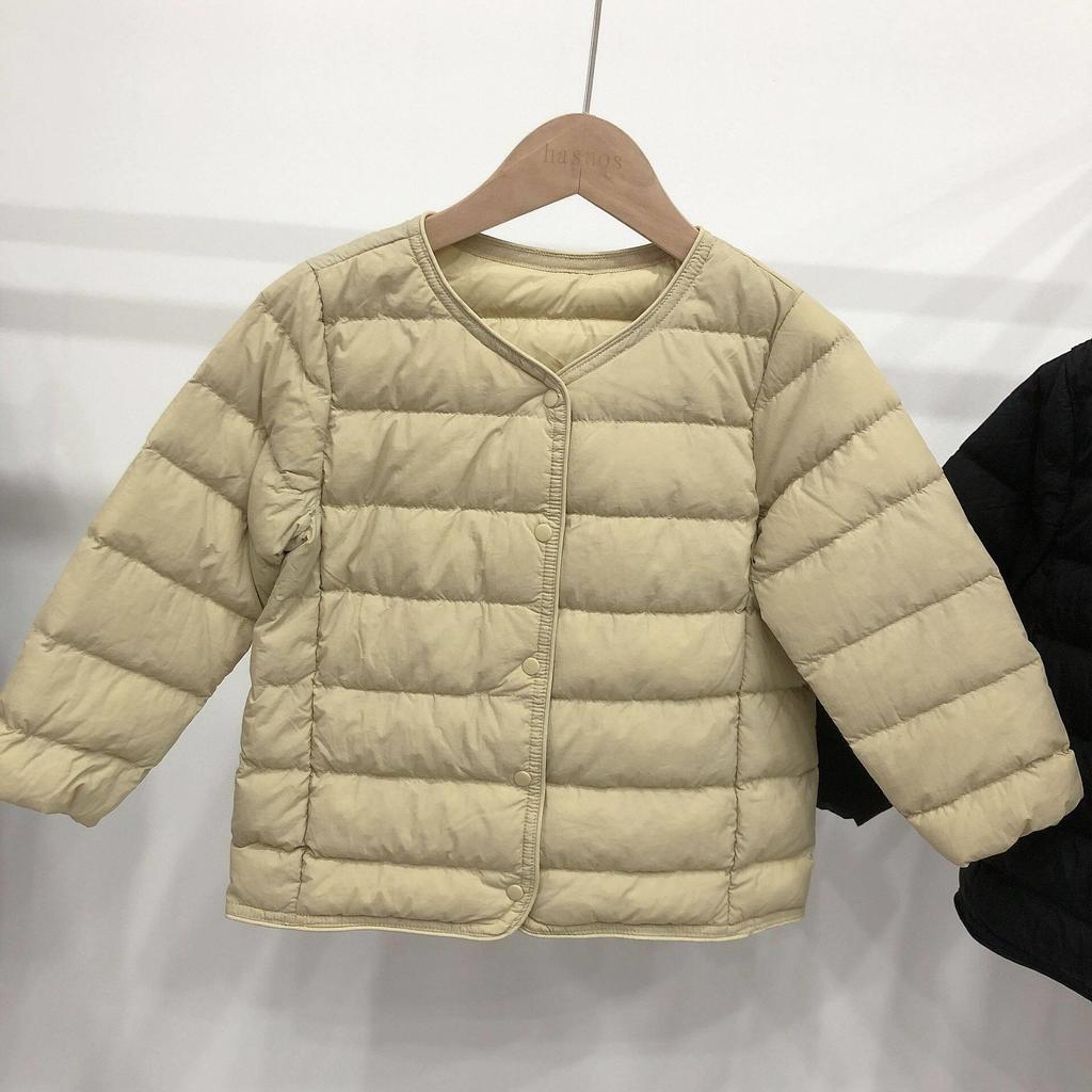 Ultra-light 90 White Duck Down Jacket, Round Neck, Lightweight, for Middle and Older Boys & Girls - Essential Warm School Uniform Layer.