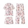 Women's Plus Size Ice Silk Pajama Set: Summer Short Sleeve 3-Piece with Long Pants, Comfortable & Breathable for Home or Outdoor Wear.