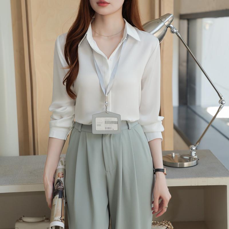 2025 Women's Professional Satin Long Sleeve Shirt with OL Versatile Design & 3D Pattern