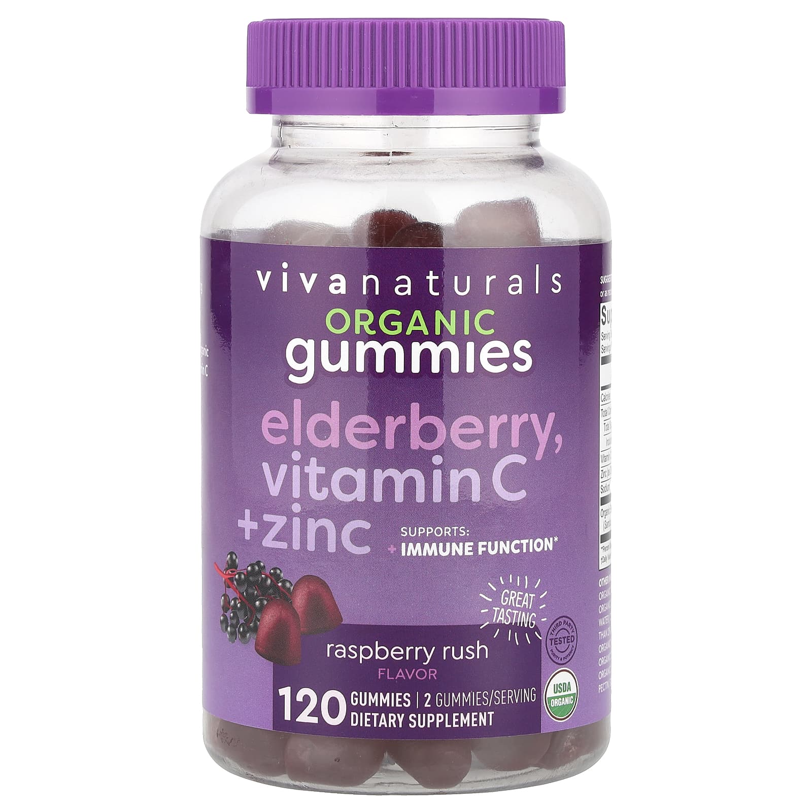 

Organic Elderberry, Vitamin C + Zinc Gummies, Raspberry Rush, 120 Gummies