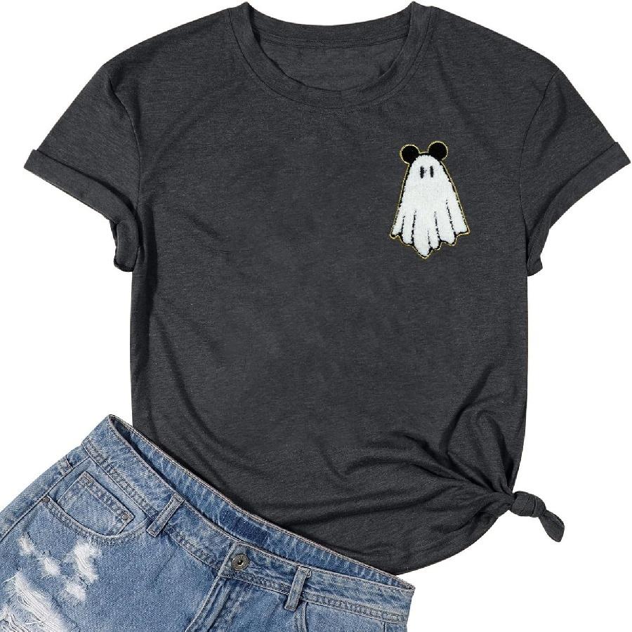 BANGELY Halloween Shirt Women Cute Spooky Ghost Graphic Shirts Halloween Spooky Season T-Shirt Casual Fall Short Sleeve Tops XXXXXL чёрный