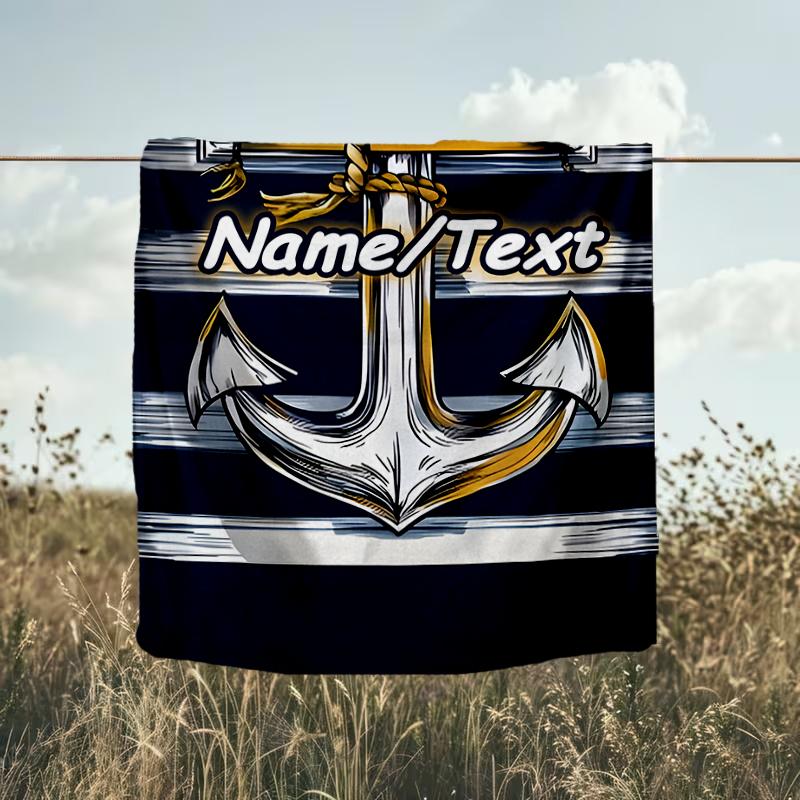 1PC Custom Name Nautical Anchor Outdooor Flannel Blankets Throw Blanket All-Season Throw Gift Bedspread for Couch, Bed, Camping Holiday Birthda