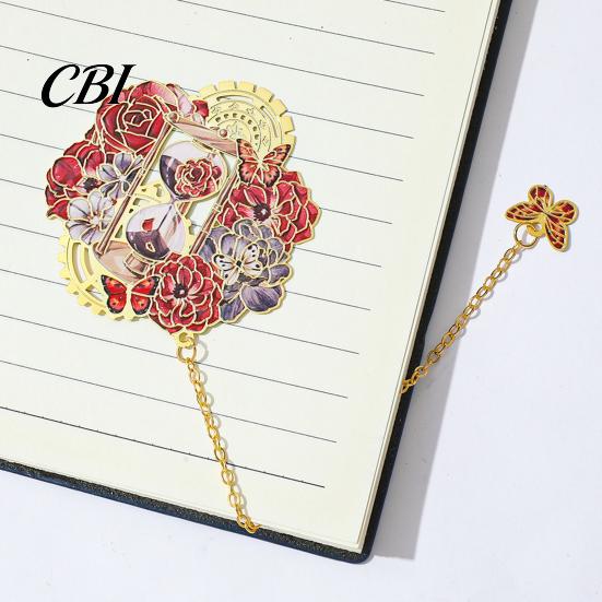 Vintage Bookmark Retro Flower Clock with Chain, Metal Decorative Book Mark for Reading Women, Aesthetic Page Marker, Bookish Gift Birthday Christmas