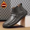 Fashion Winter Warm Plush Boots Men 2024 Plush Handmade Suture Leather Comfort Hiking Shoe Outdoor Non-slip Ankle Boots Big Size 48 Male