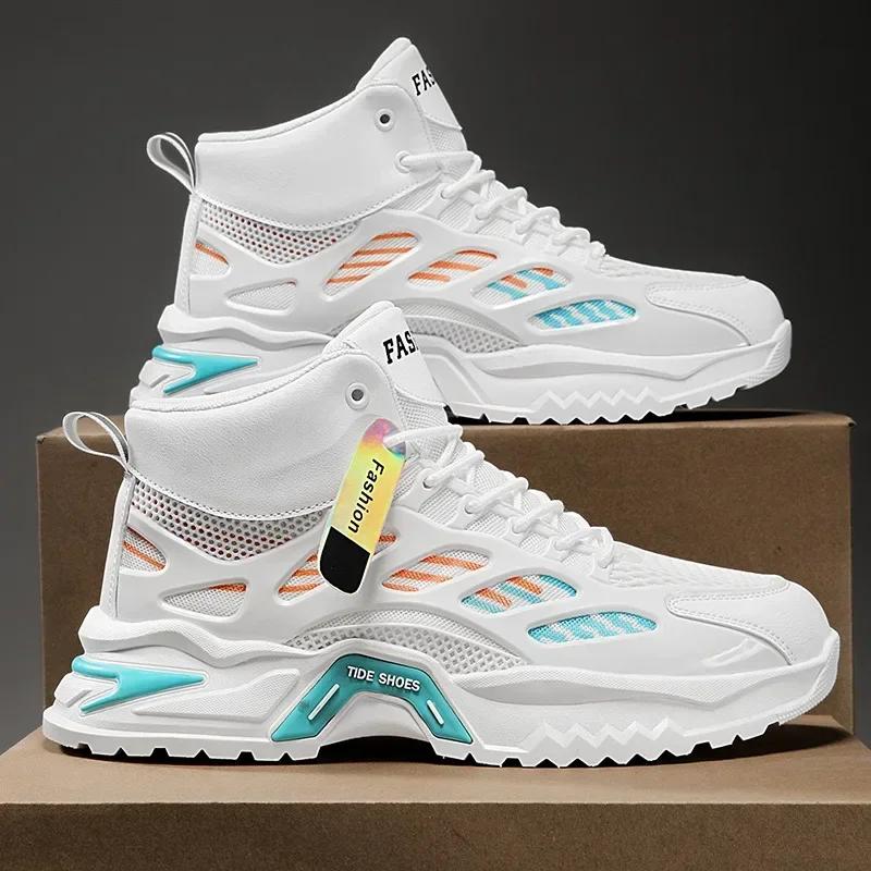 

Fashion Men s Boots Casual High Top Mesh Breathable Thick Soled Height Increasing Anti Slip Lace Up Cotton Boots Man Sports Shoe 39