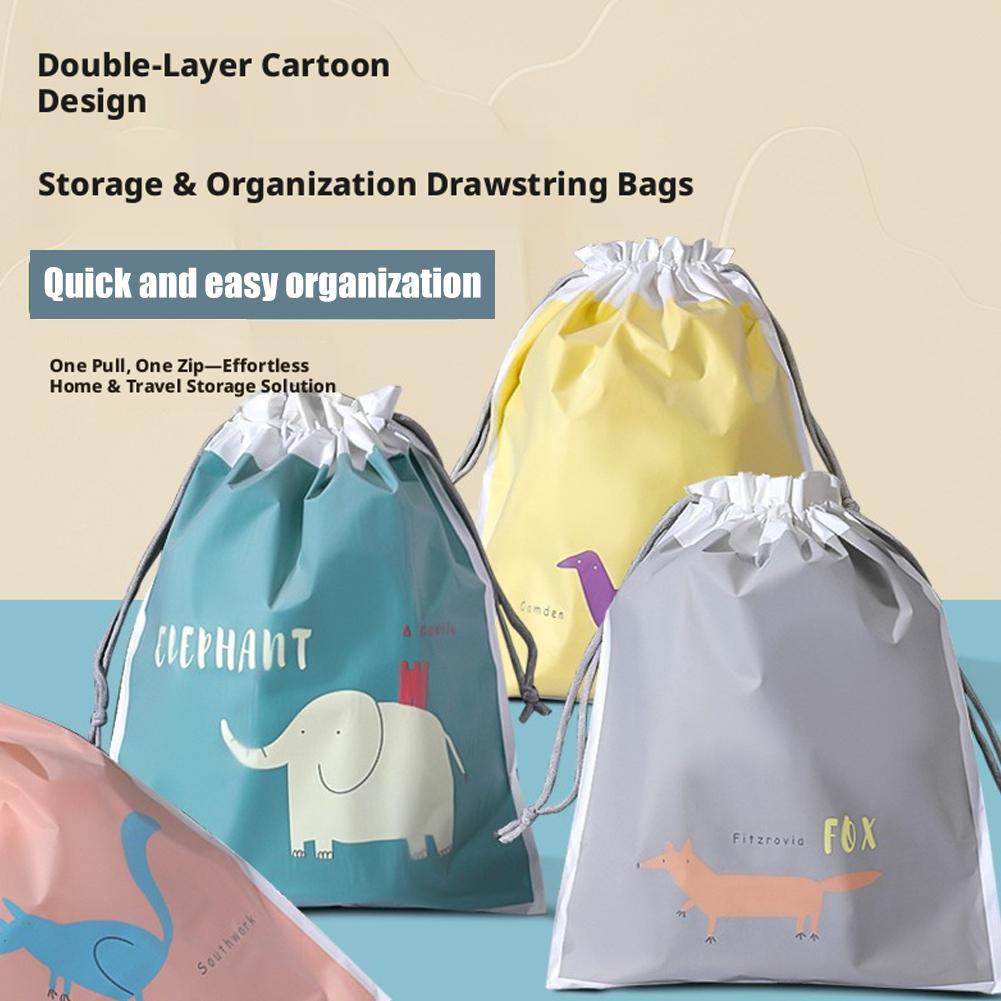 Double Layer Waterproof Drawstring Bag Travel Storage Pouch for Underwear Socks Cute Cartoon Dirty Clothes Laundry Bag 1PC