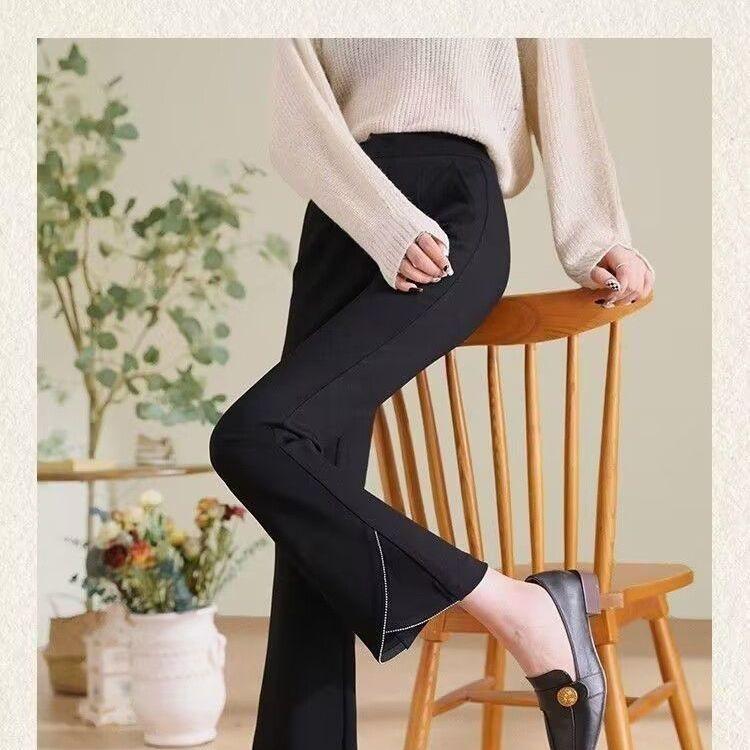 Women's Black High-Waisted Micro-Flare Pants: Slimming, Elastic, Petite, Nine-Point Length, New Summer Arrival