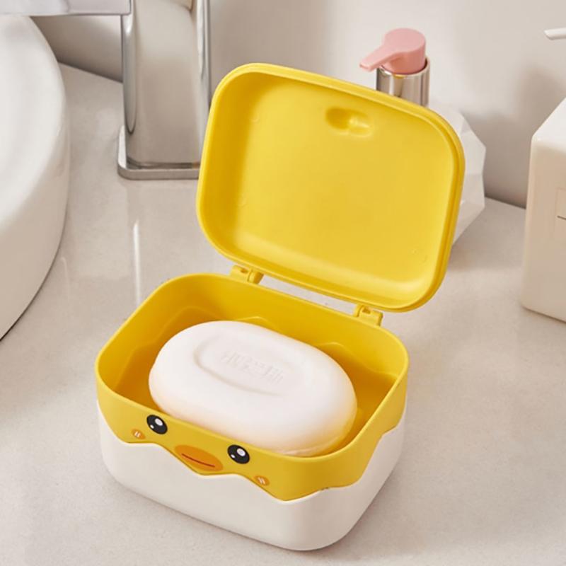 1Pc Plastic Duck Shape Soap Box Cartoon Soap Dish Drainable Soap Holder Soap Container Tray Bathroom Accessories