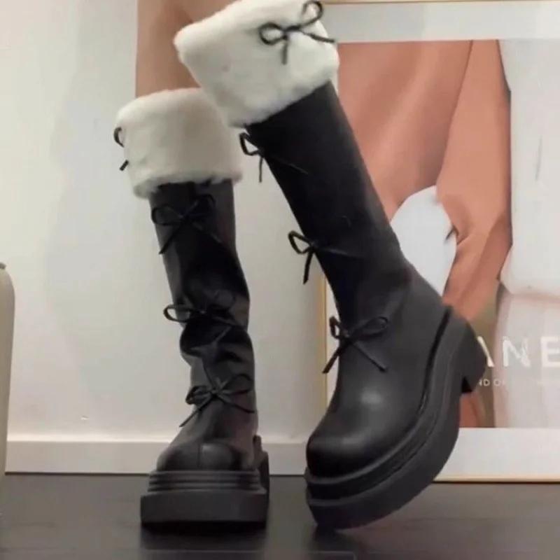 Autumn and Winter New Brown Slimming and Plush Fashionable Thick Soled Boots Height Increasing Retro Long Boots