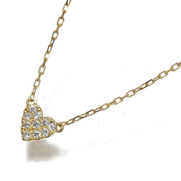 Used Aker Necklace Diamond 0.05ct Heart Pave K18YG #194266