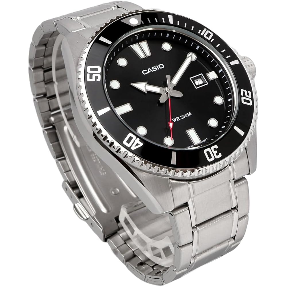Casio Standard Analog Sports Watch 20 Bar Water Resistant Men's Black Bezel Metal Band