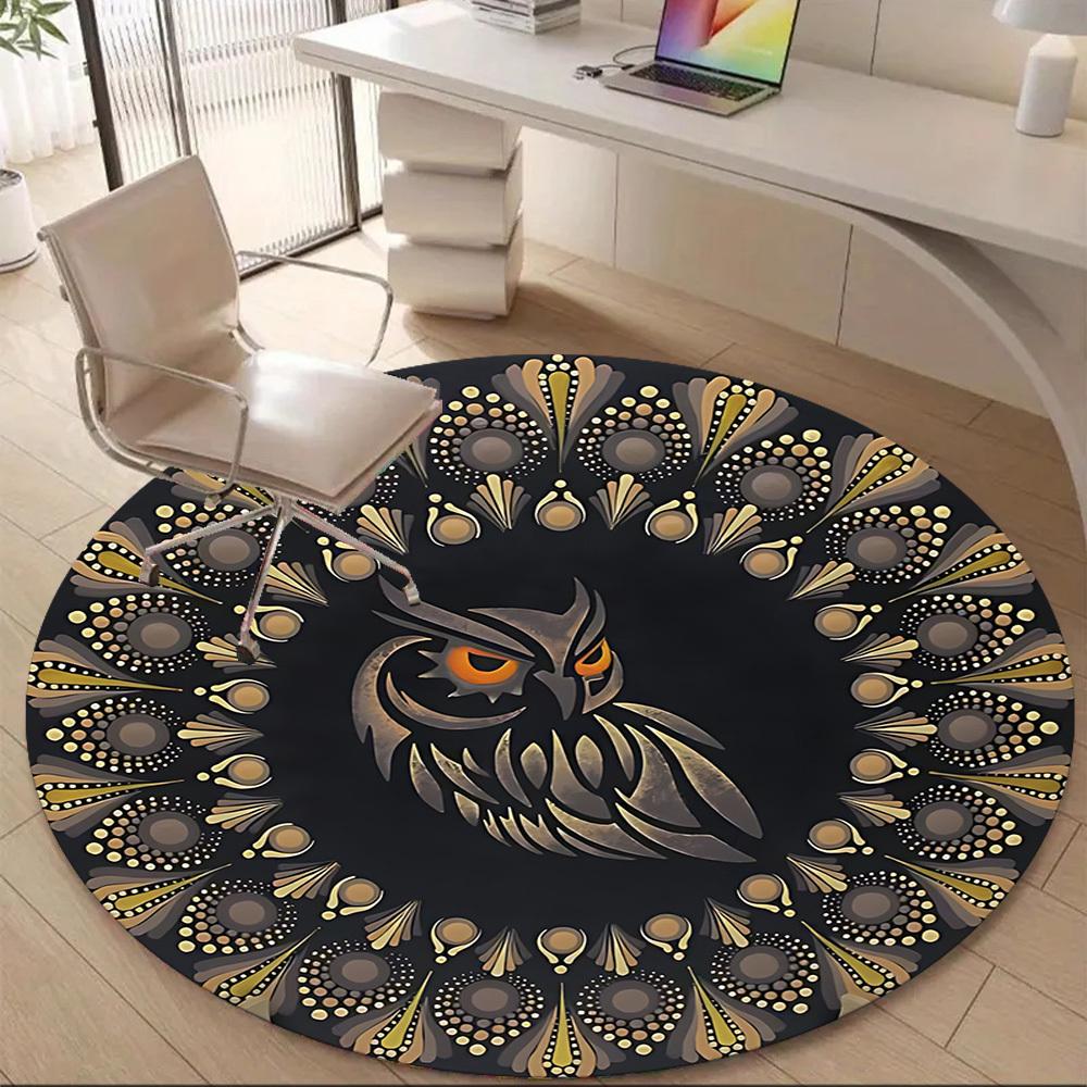 1PC Owl Mandala Office Round Area Rug, Mat Suitable For Office, Under Office Chairs Bedroom Living Room Home Decor, Room Deco