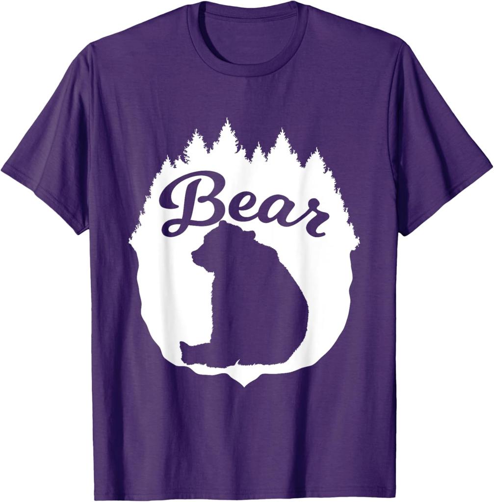 Bärensilhouette Wald Bäume Grafik T-Shirt Lässiges Baumwoll Kurzarm T-Shirt für Herren