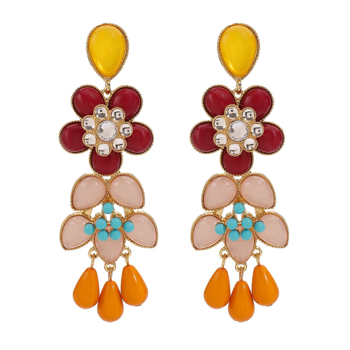 Европейская Американская Мода Преувеличенные Длинные Серьги с Кисточками Богемные Цветные Смоляные Цветы Стразы Серьги Украшения разноцветный