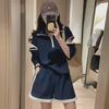European Spring 2023 Women's Casual Sports Two-Piece Suit with Wide-Leg Shorts