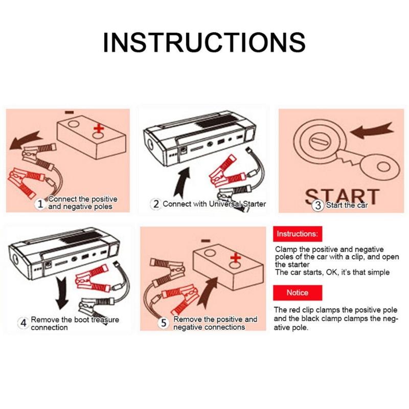 SUV Portable Car Jump Emergency Power Starter Auto Battery Booster Charger Built-in Emergency LED Flashlight Fast Charge