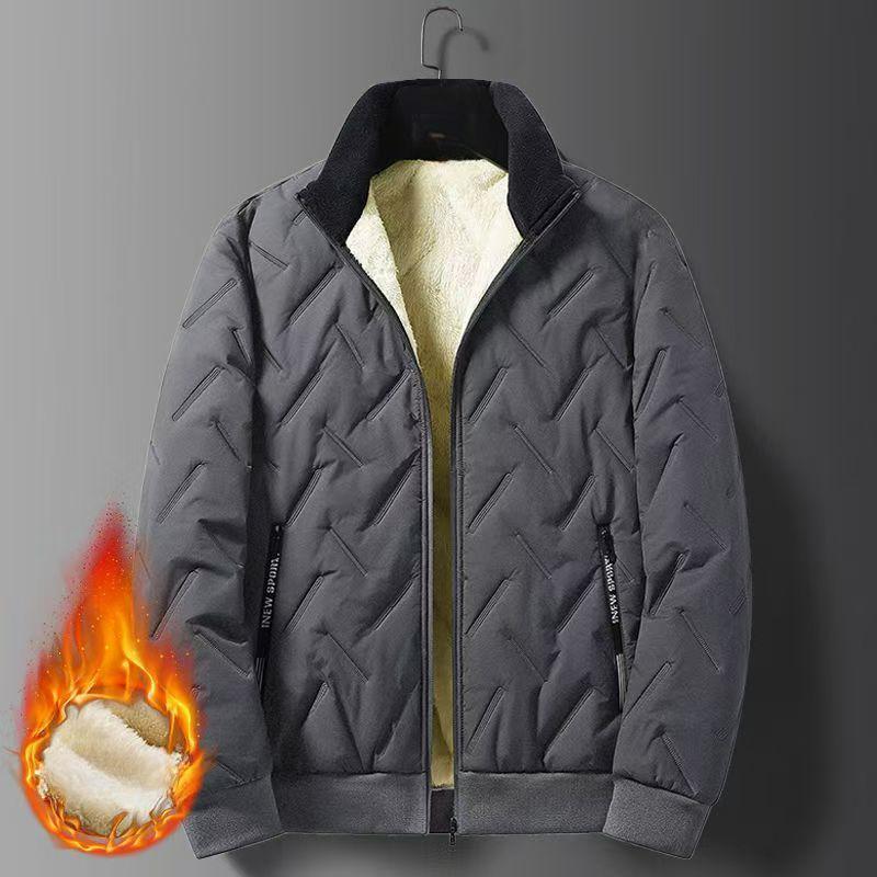 

Winter Lamb Fleece Jacket Men s Stand-up Collar Plus Size Windproof, Waterproof and Warm Casual Men s Padded Jacket Padded Jacket Medium Thickness XL сірий