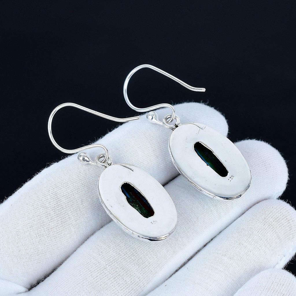 Rainbow Calsilica Gemstone Earrings, 925 Sterling Silver Earrings, Handmade Silver Earrings For Gift, Rainbow Calsilica Dangle Drop Earrings Wife Gift