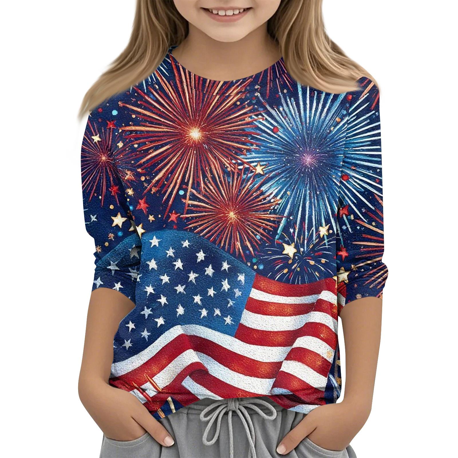 

Детская футболка с рукавом 3/4, повседневная футболка с принтом, круглый вырез, блузка-пуловер 110 синий